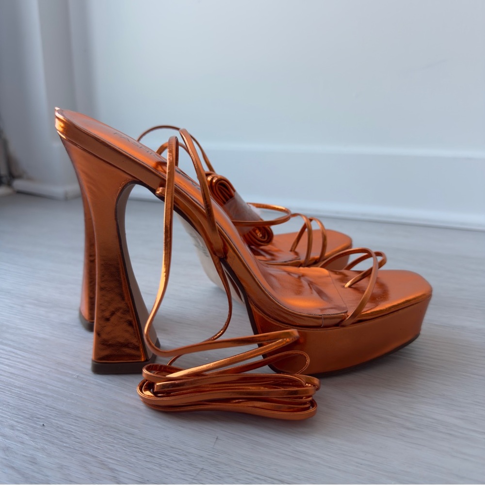 Fashion Nova metallic orange lace up Platform bratz dolls Heels